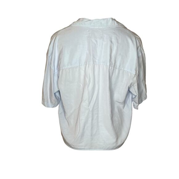 BABATON Cropped Boxy Fit Button-Up Top Powder Blue Size Medium - Picture 9 of 11